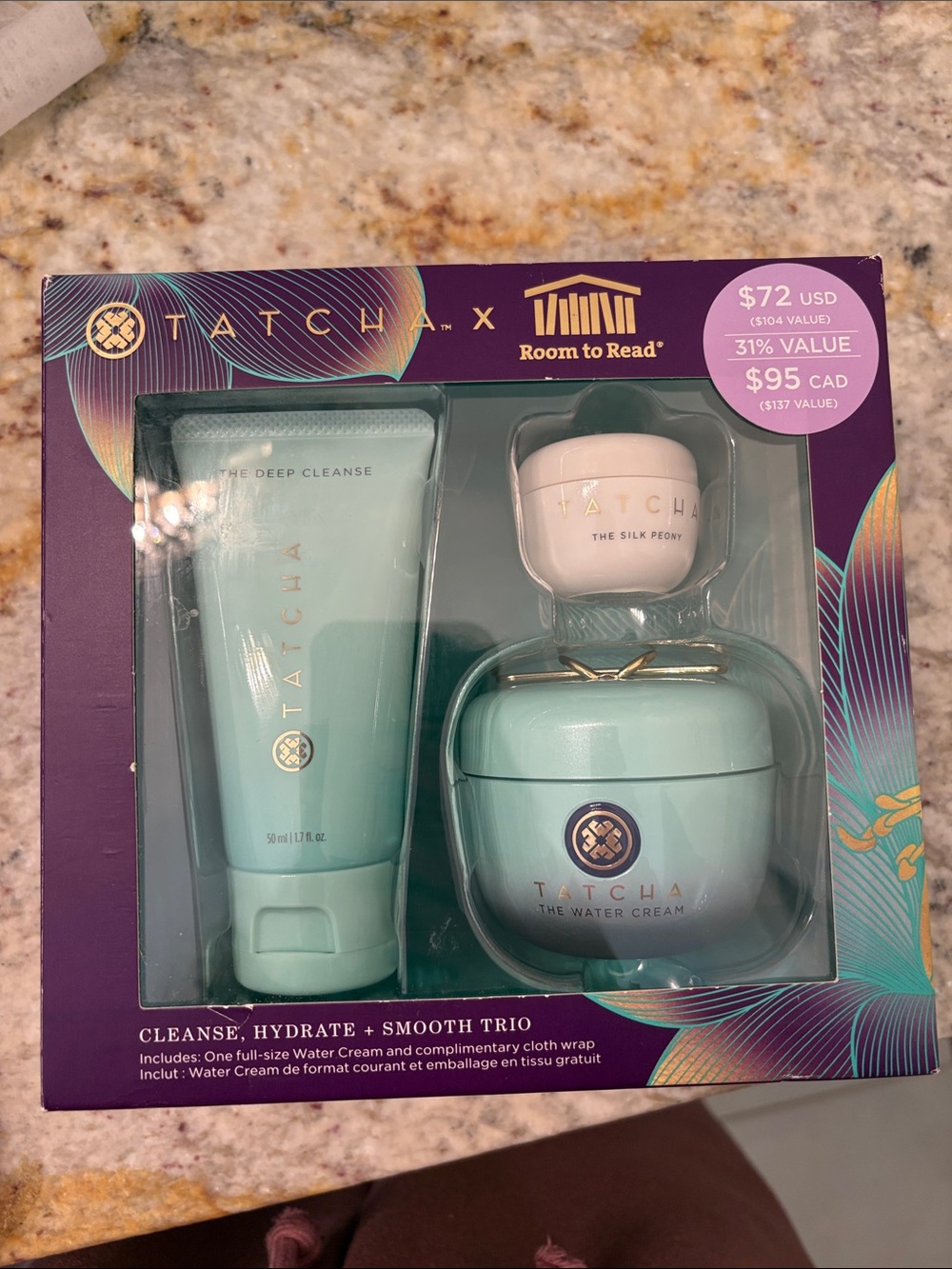 Tatcha Mint Green & Purple Cleanse Hydrate Trio